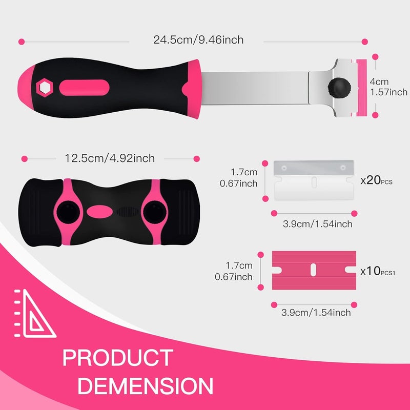 DEKEones Razor Blade Scraper, 2 PCS Razor Scraper Tool for Removing Label, Registration Sticker, Tint, Grease from Windshield, Appliance, Glass（Pink） - Image 2
